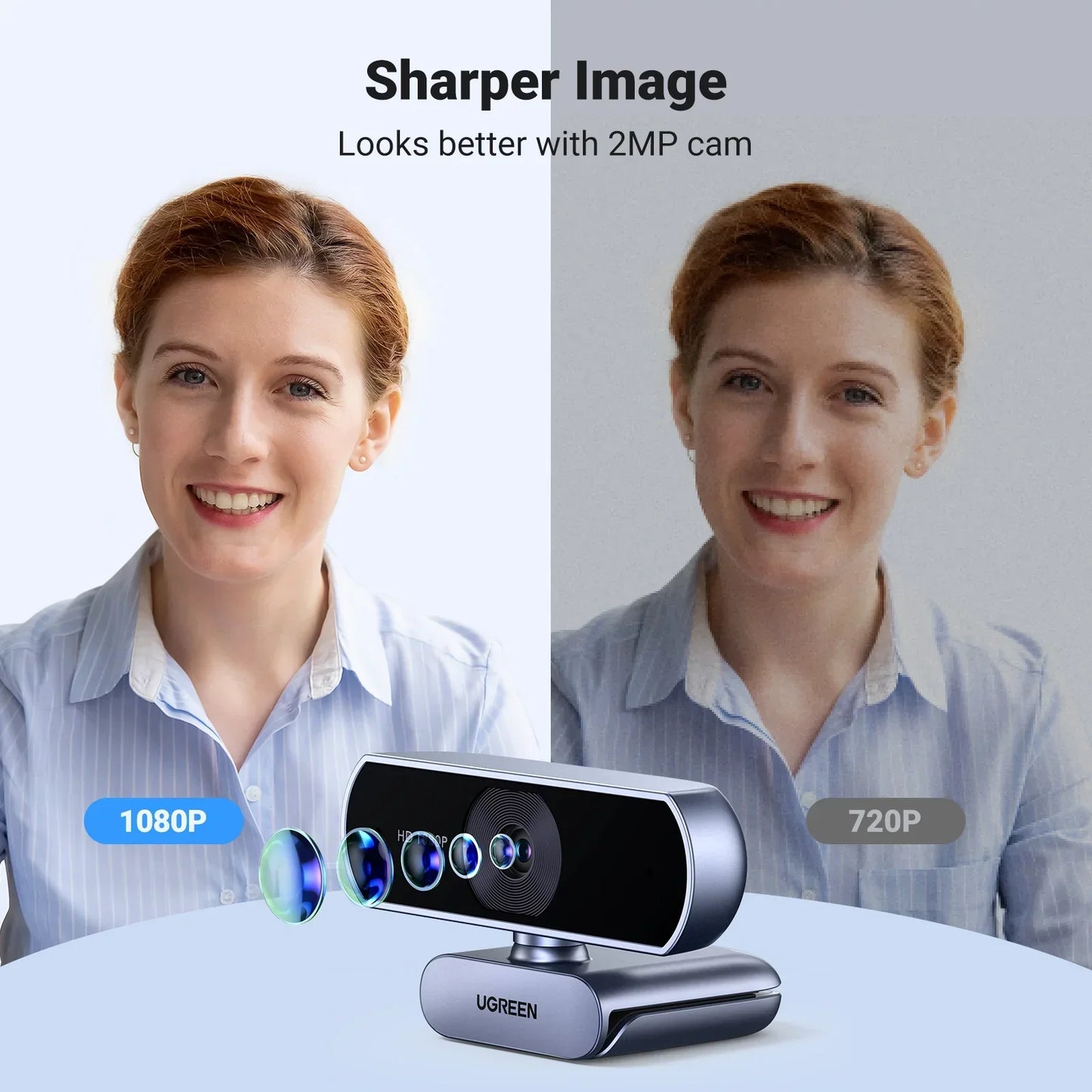 1080P HD Webcam Dual Mics Auto Light Correction Black-2