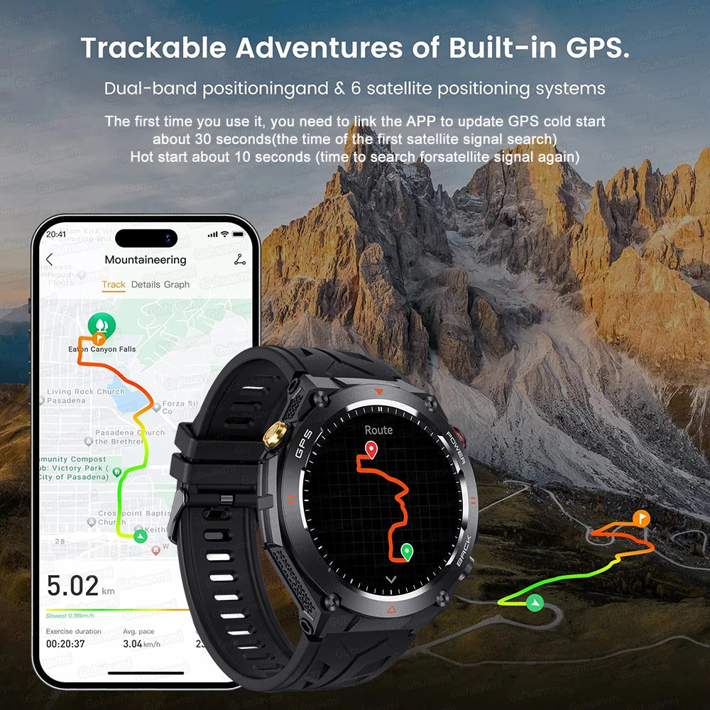 2025 New GPS Smart Watch 1.45" Ultra HD Display Built-in GPS & Compass Make/Receive Phone Calls Smart Bracelet 650mAh Battery WSJIT