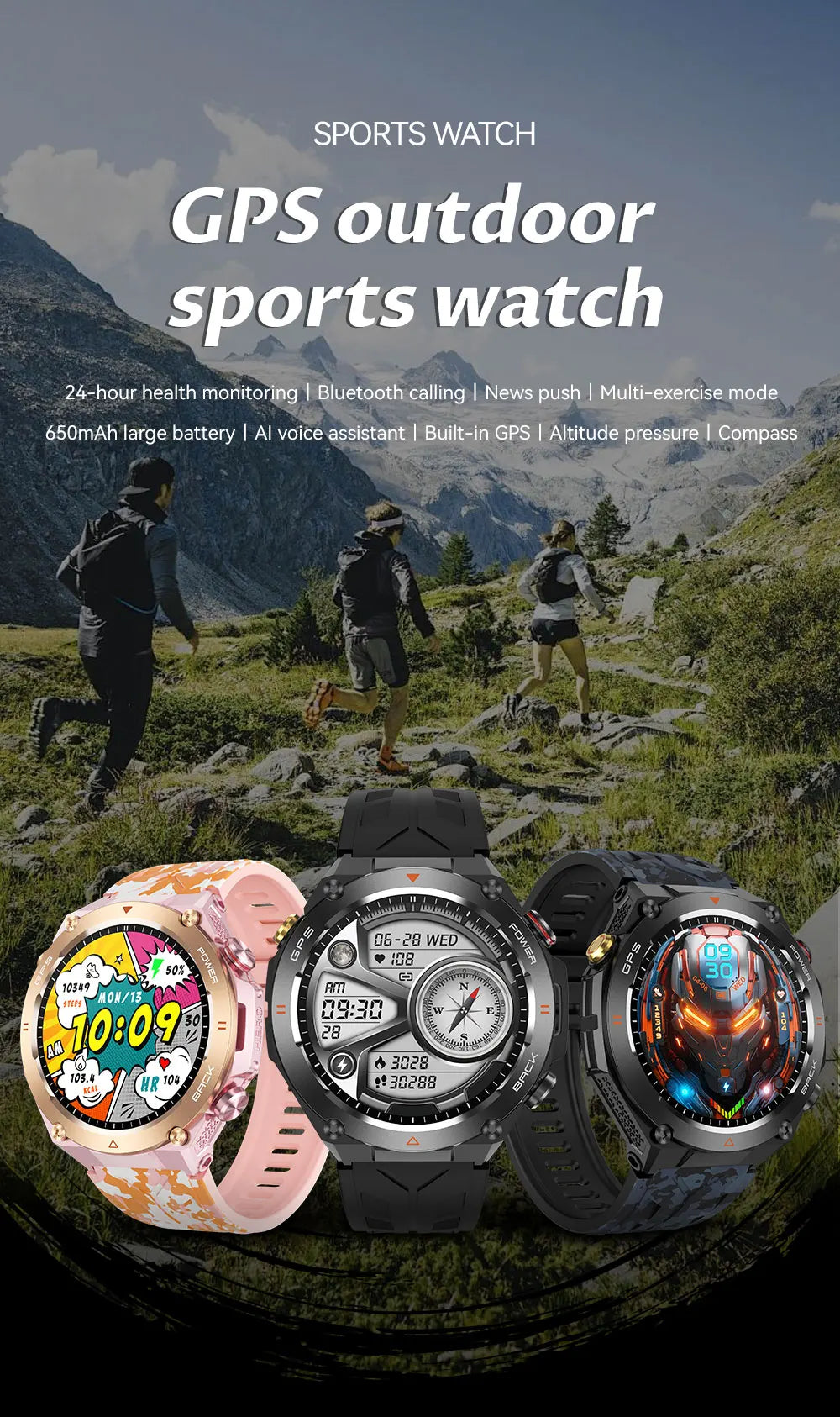 2025 New GPS Smart Watch 1.45" Ultra HD Display Built-in GPS & Compass Make/Receive Phone Calls Smart Bracelet 650mAh Battery WSJIT