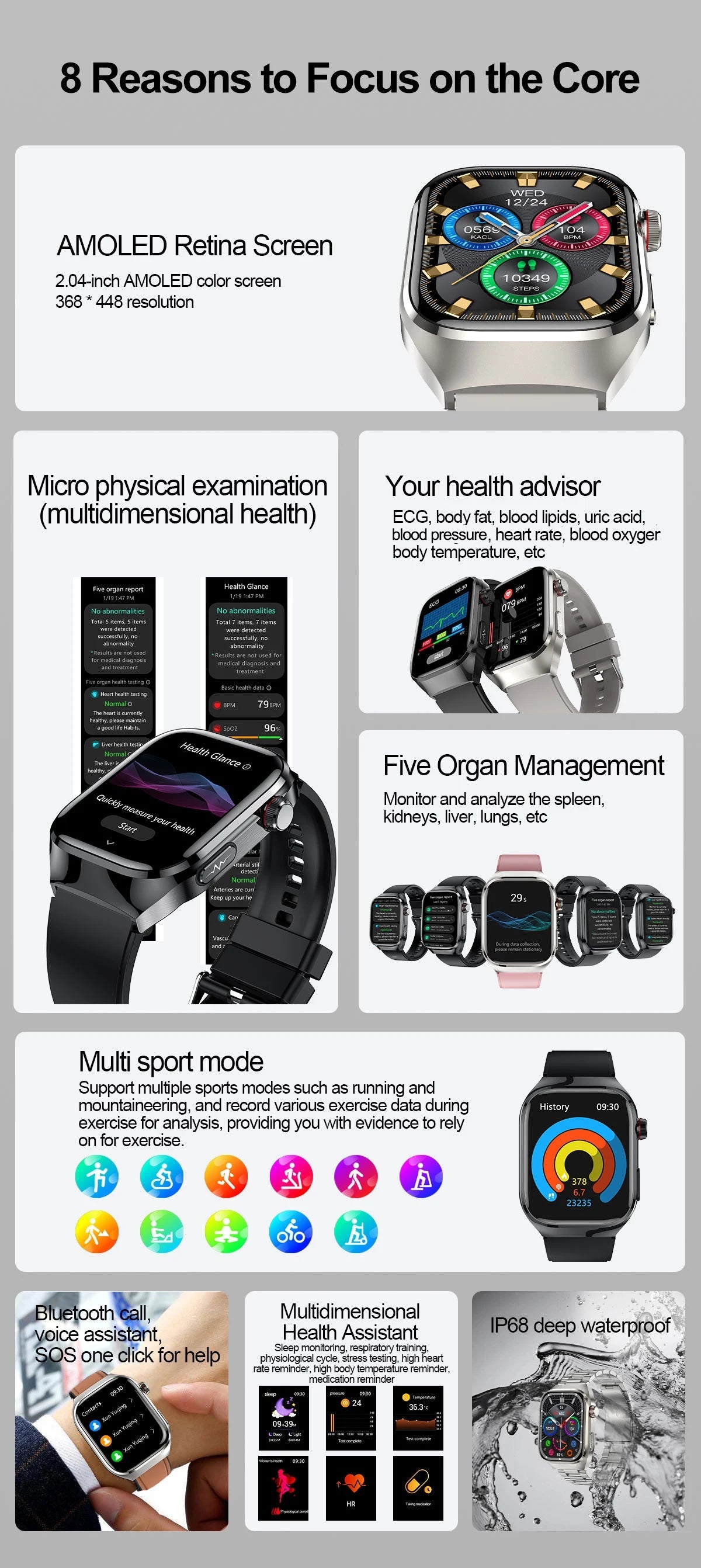 2025New Micro Physical Examination Smart Watch For Men Uric Acid Body Fat Five Organ Health Watches Bluetooth Call SmartBracelet WSJIT